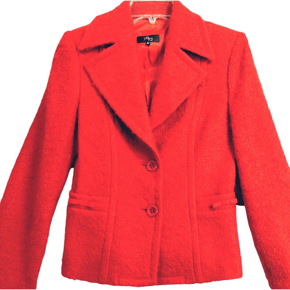 Mohair Wool Blazer Size 8 Lined 2 Button Tangerine Made in Madrid Old Money